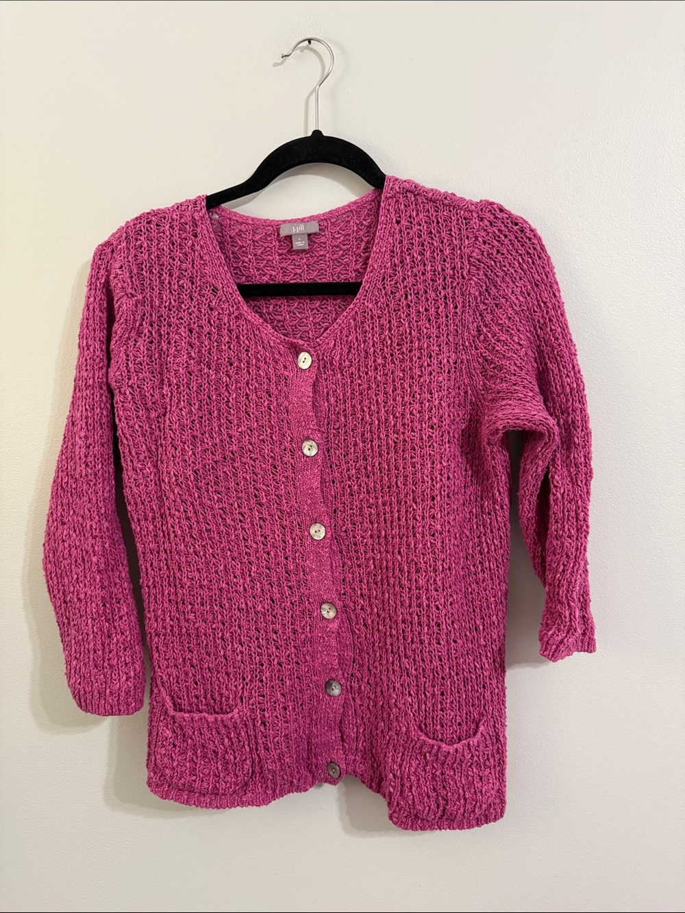 J. Jill Raspberry Pink Knit Button-Front Cardigan